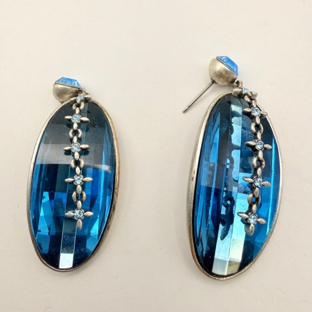 Vintage Signed Givenchy Large Blue Crystal Dangle Drop Earrings Statement